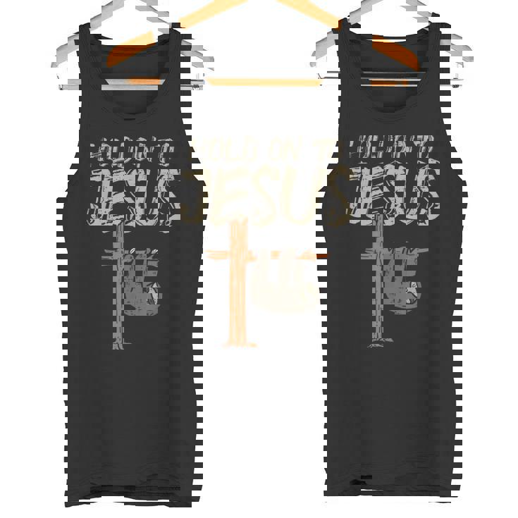 吊り下げナマケモノ ホールド オン イエス 神 クリスチャン メンズ レディース キッズ タンクトップ