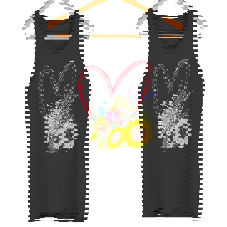 夏の花のデザイン、ひまわり、ラベンダー、アジサイ タンクトップ