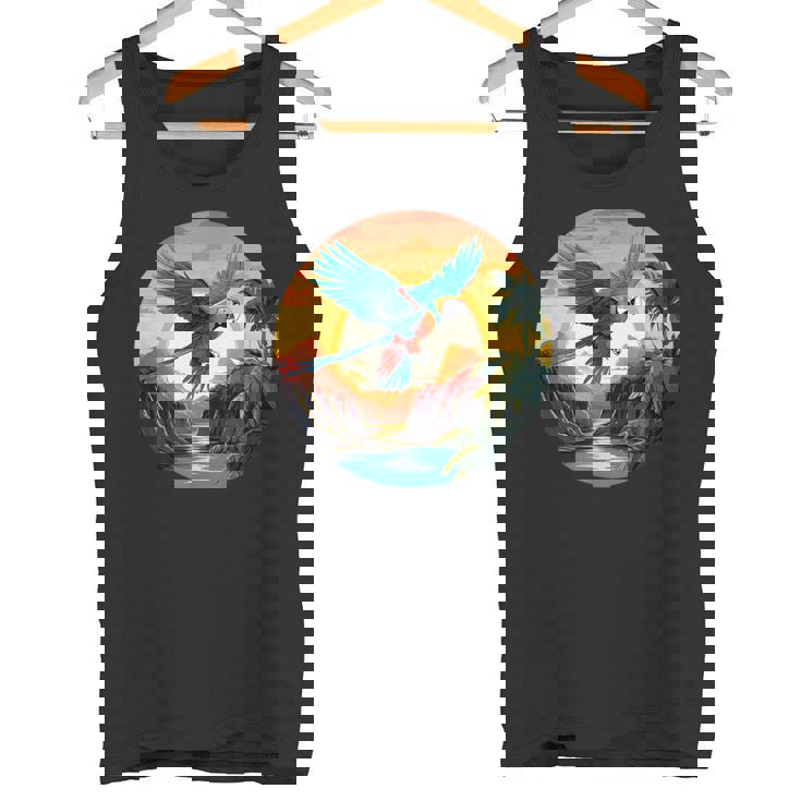 夕日の美しいコンゴウインコ、スカーレットコンゴウインコ タンクトップ