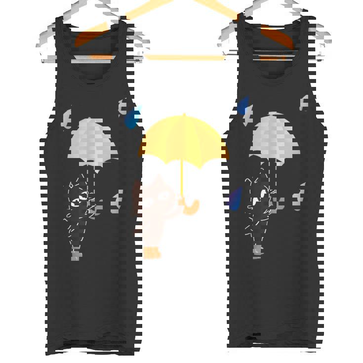 大人かわいい絵本の猫 雨の日 タンクトップ