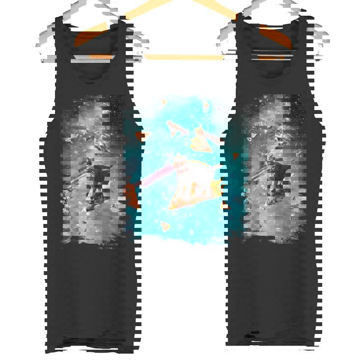 宇宙 レーザー目 猫 ピザに乗る猫 ギャラクシーキャット タンクトップ