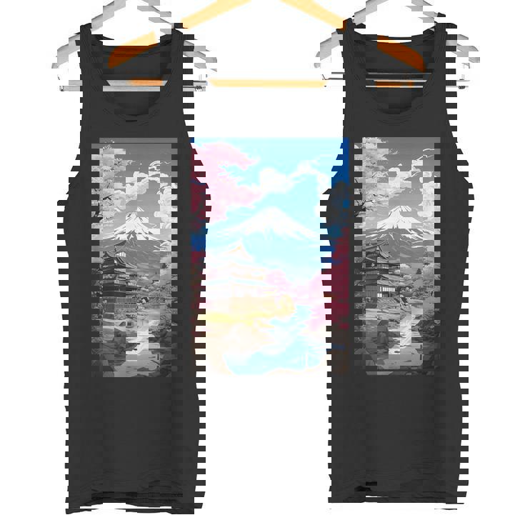 寺と富士山のある日本の風景 タンクトップ