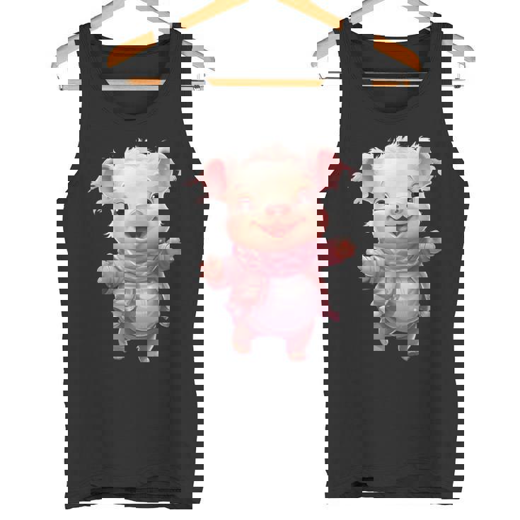 帽子とスカーフを着た豚のクリスマスプレゼント タンクトップ