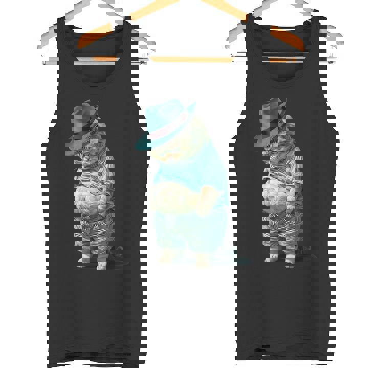 帽子をかぶった面白い太った猫 Ia アート デザイン太った子猫猫愛好家 タンクトップ