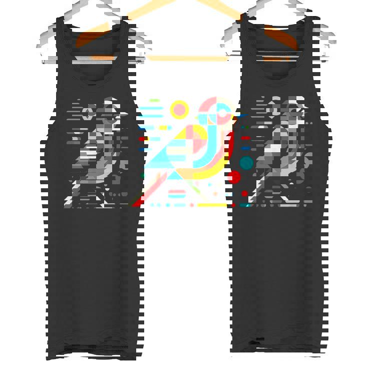 幾何学的 ミニマリズム モダン イラスト スズメ 鳥 アート タンクトップ