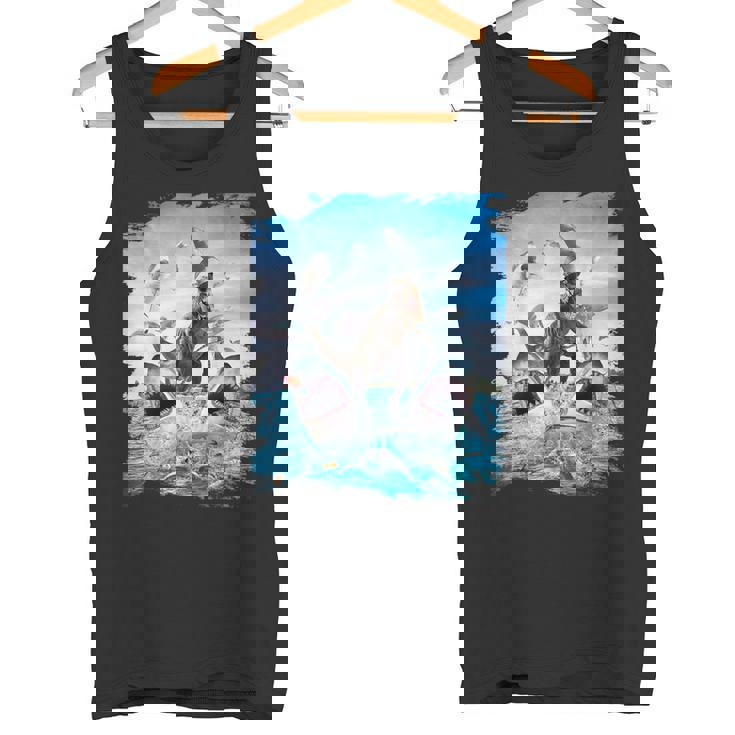 恐竜乗馬サメ ビーチオーシャンサメ サングラス 面白い タンクトップ