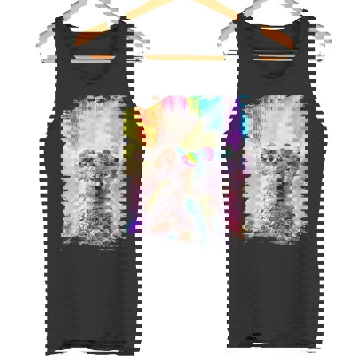 愛のハートのメガネをかけているレインボーコアラ タンクトップ