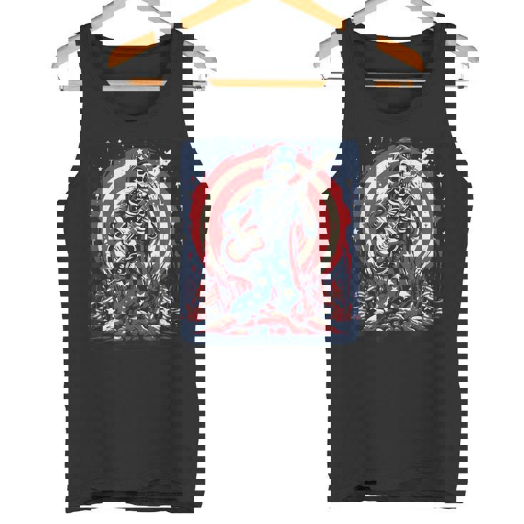 愛国的なスケルトン ロックンロールミュージック アメリカンスタイル タンクトップ