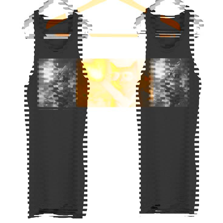 戦車砲身に猫と戦う愛国的な銃の権利 プロガン タンクトップ