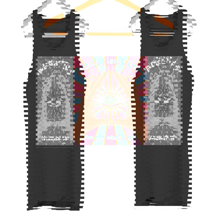 手、三角形、すべてが見える目を持つイルミナティデザイン。 タンクトップ