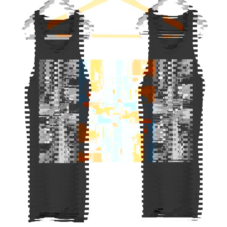 抽象幾何アート オレンジ青 モダン Abstract Geometric Composition タンクトップ