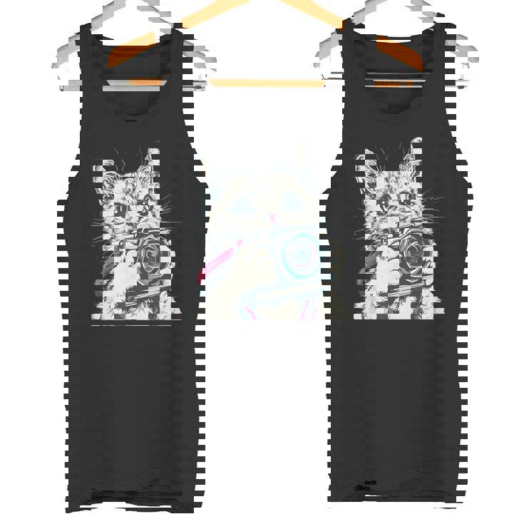 旅行や写真を撮るのに最適なカメラ猫。 タンクトップ