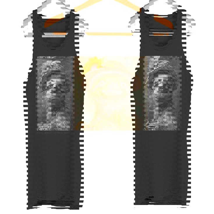 日よけ帽子をかぶったかわいいナマケモノ、面白いナマケモノ タンクトップ