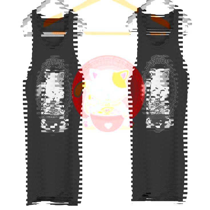 日本のカワイイ アニメ 猫 麺丼 猫 ラーメンを食べる タンクトップ