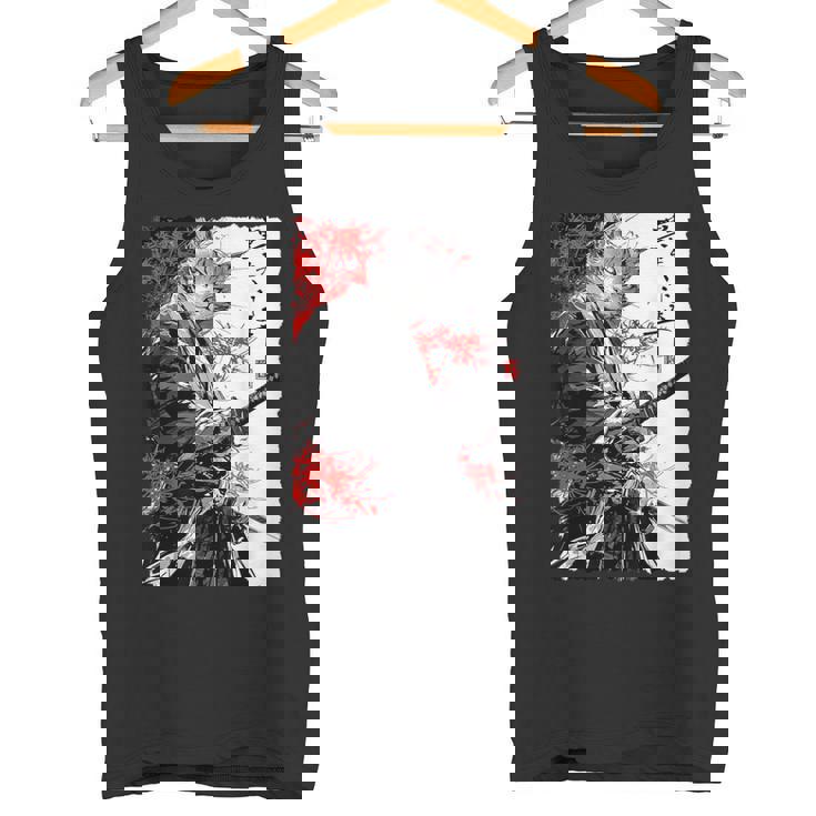 日本のクモユリ 侍 猫 グランジ 浮世絵 アニメアート タンクトップ