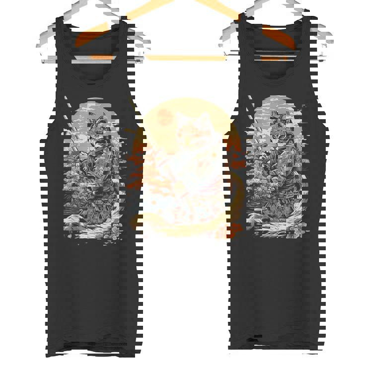 日本のサムライキャットプリント タンクトップ