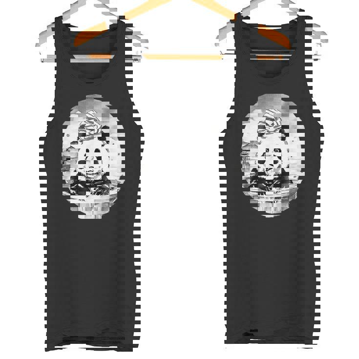 日本の温泉 パンダ 面白い 水墨画 温泉旅行 入浴 銭湯 お風呂 バスタイム 動物 和風 タンクトップ