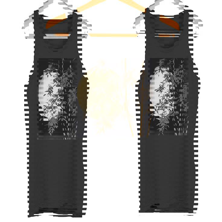 日本の竹と月 長袖tシャツ タンクトップ