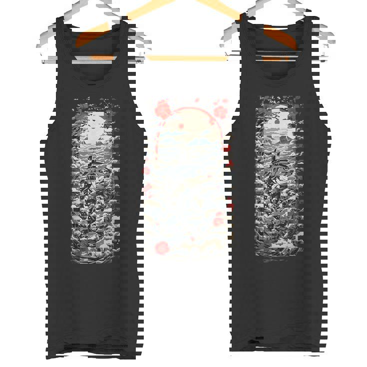 日本の美的マグロ漁師デザイン レトロ浮世絵 タンクトップ