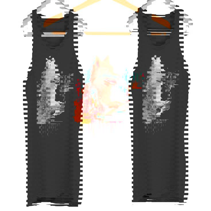 日本スピッツ 犬 モチーフ ペット 幾何学 日本スピッツ タンクトップ