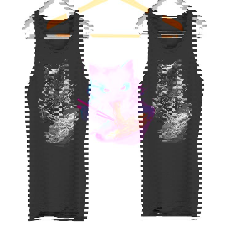 日本美術 ラーメン 猫 忍者 シンセウェーブ スタイル サムライキャット タンクトップ