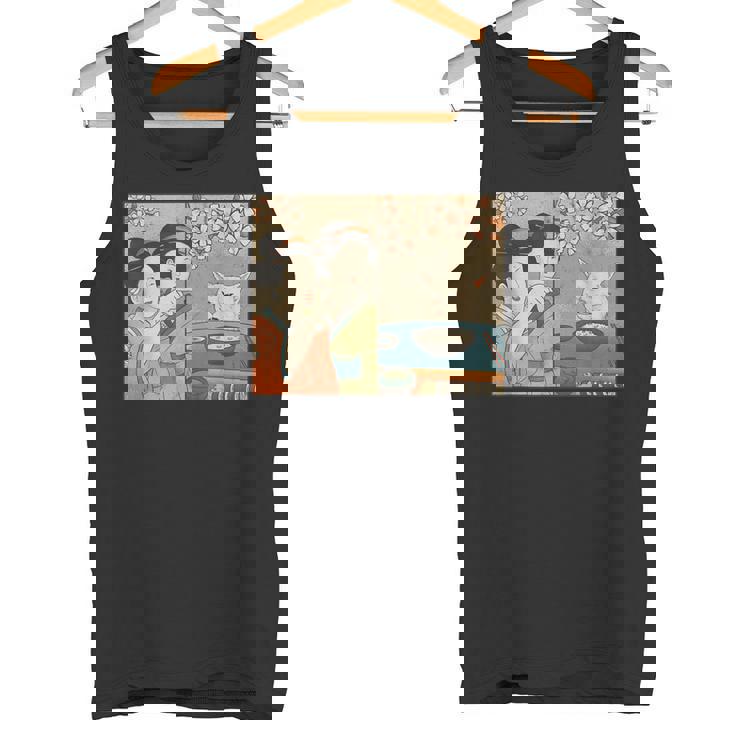 日本美術 桜猫と寿司 タンクトップ