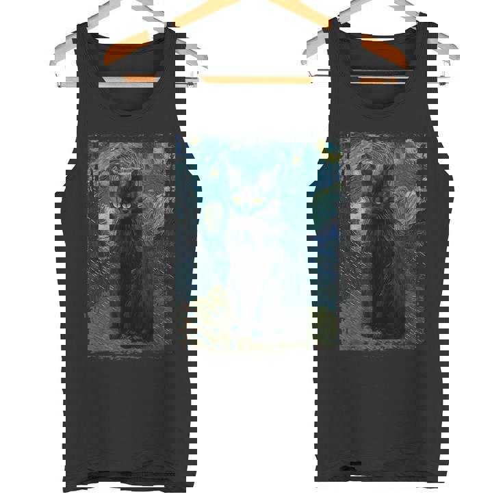 星月夜 ヴィンセント・ヴァン・ゴッホ 黒猫 レトロ絵画 猫 タンクトップ