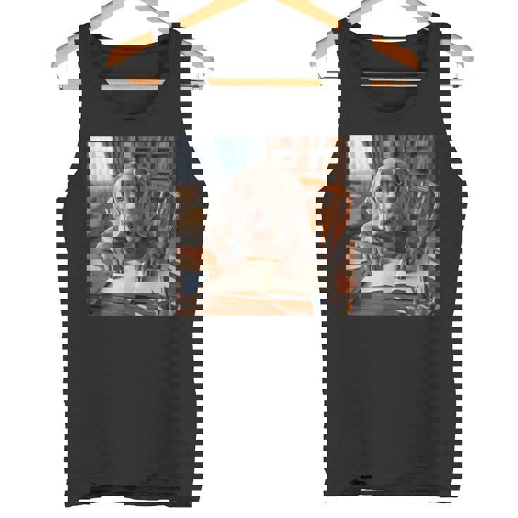 書斎でワイマラナー犬を書く詩 3 タンクトップ