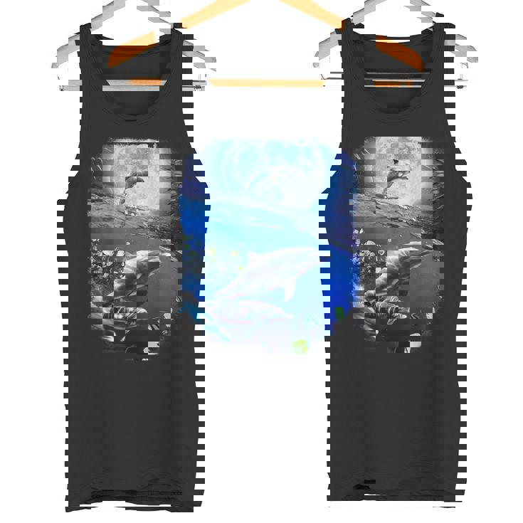 月 イルカ 宇宙 イルカ タンクトップ