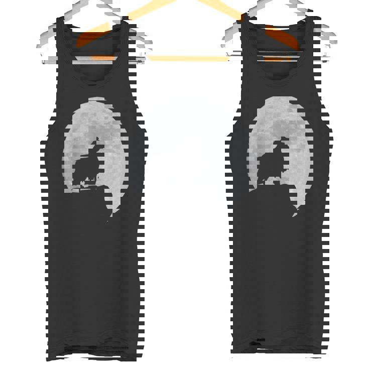 月と犬のシルエット シェルティーシェットランドシープドッグ タンクトップ