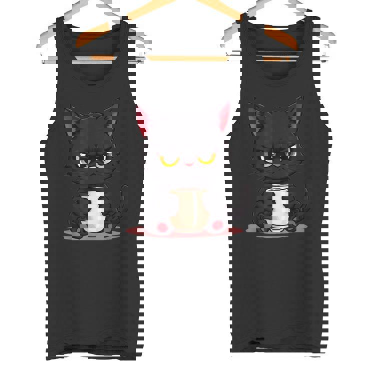 朝が嫌いなコーヒーと可愛い黒猫 タンクトップ
