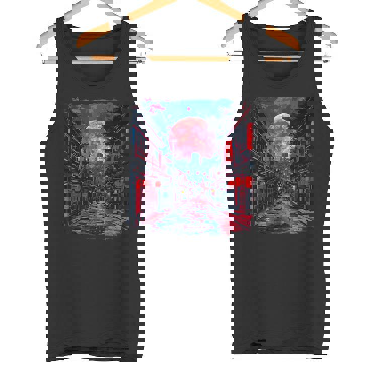 東京の街並み 日本の夜景 ライト付き ヴェイパーウェーブ タンクトップ