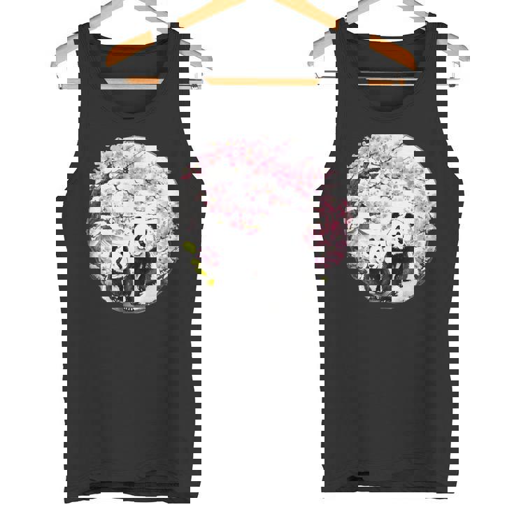 桜 パンダ お花見 親子 春 水墨画 和風 動物 タンクトップ