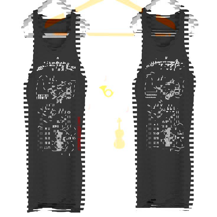 楽器 音楽 ピアノ 管楽器 木管楽器 弦楽器 音符 Music Is My Happy Place タンクトップ