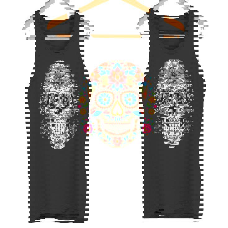 死者の日 シュガースカル 花柄 メキシコの日 カラベラデー タンクトップ