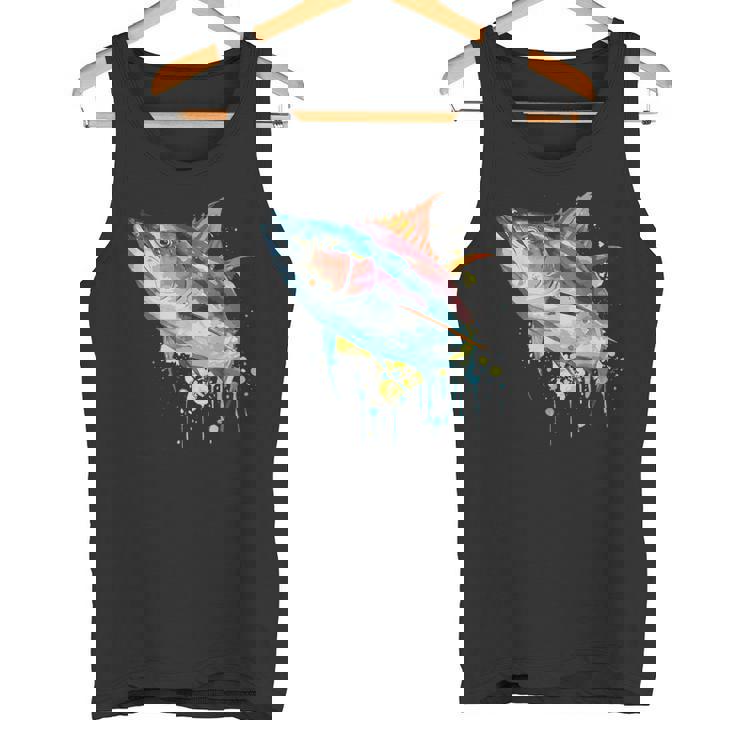 水彩 マグロ 魚 カラフル 海釣り 釣り タンクトップ