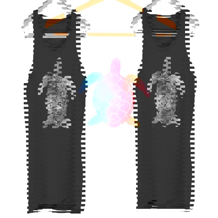 水彩画のようなウミガメのシルエット タンクトップ