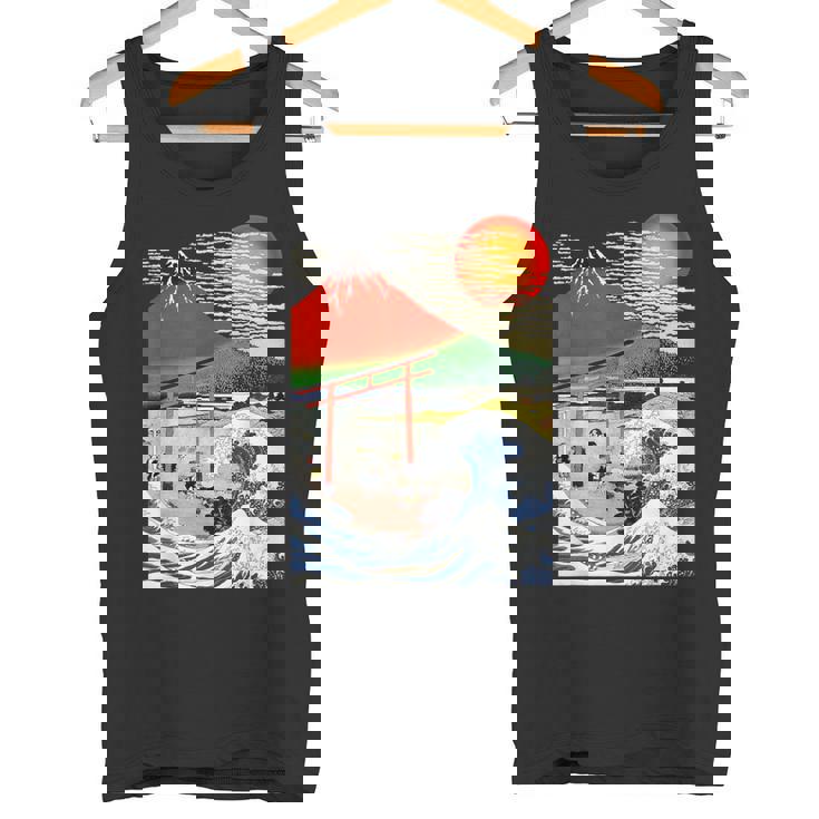 江戸日本 浮世白斎 赤富士山・津波 タンクトップ