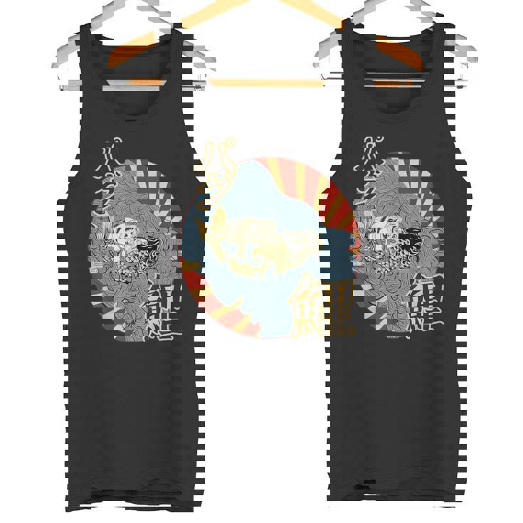 波を介して鯉に乗るパグ日本のヴィンテージ画 タンクトップ