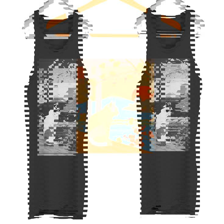 浮世絵 アート 神奈川 ヴィンテージ 日本のタトゥーアート 猫 グラフィック タンクトップ