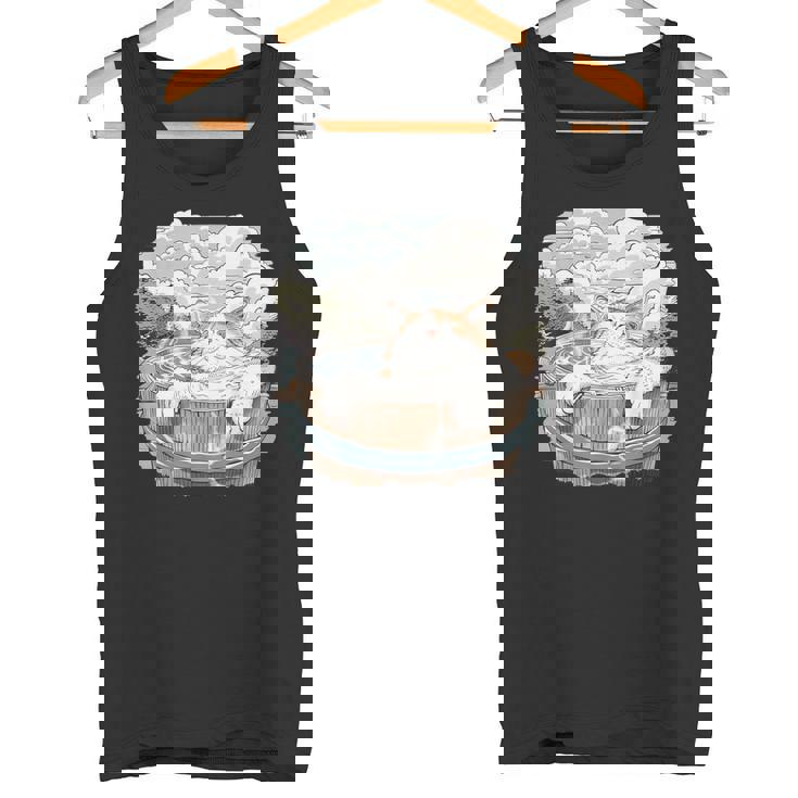 温泉 風呂 子猫 ペット好き 日本画 かわいい 猫 タンクトップ