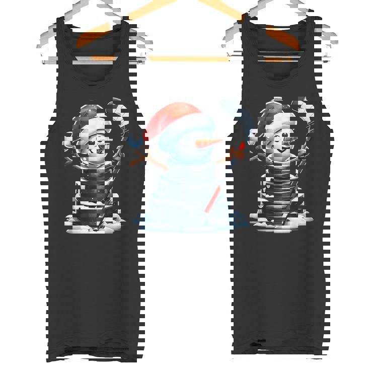 漫画 アイスホッケーパック 雪だるま サンタ帽子付き クリスマス タンクトップ