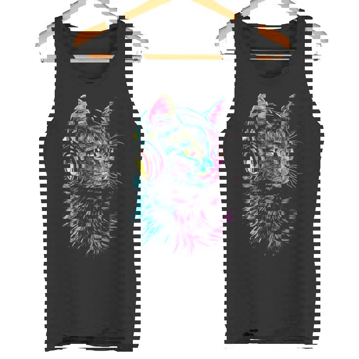 猫 動物 モチーフ 音楽 ヘッドホン イラスト 猫 タンクトップ