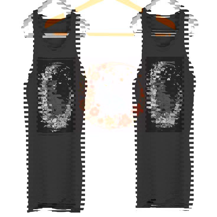 猫 月 花柄 グラフィック タンクトップ