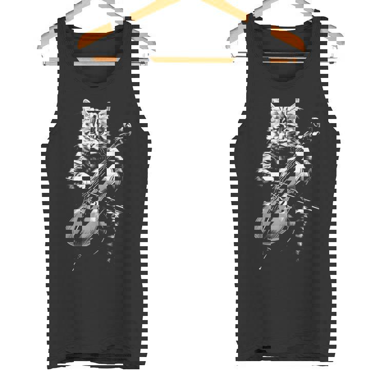 猫 演奏 チェロ ヴィンテージ ジャズ ミュージシャン チェリスト タンクトップ