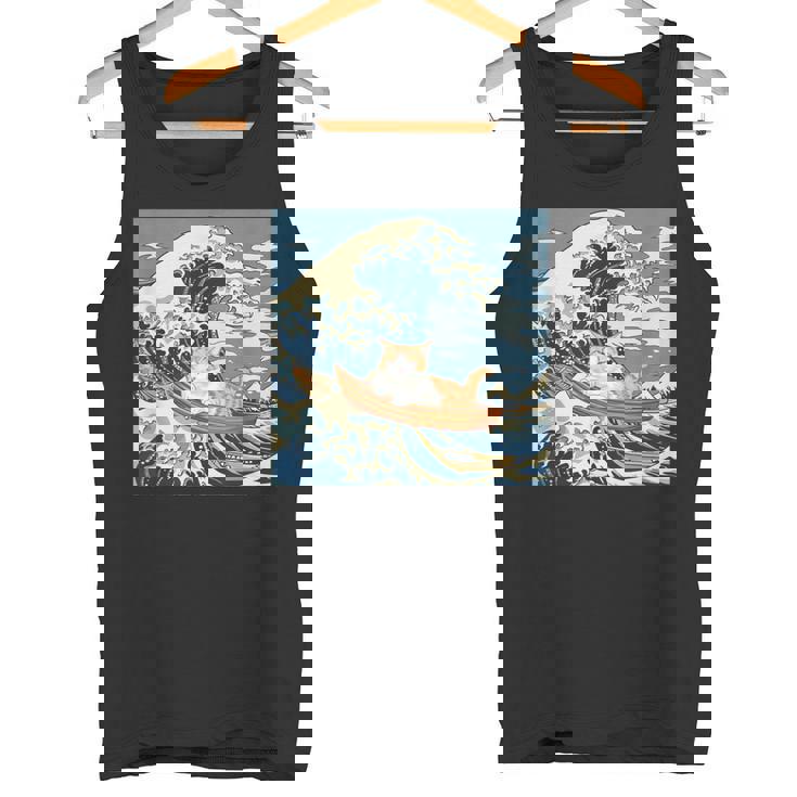 猫 葛飾北斎 神奈川沖浪裏 ネタ 冗談 ギャグ かわいい タンクトップ