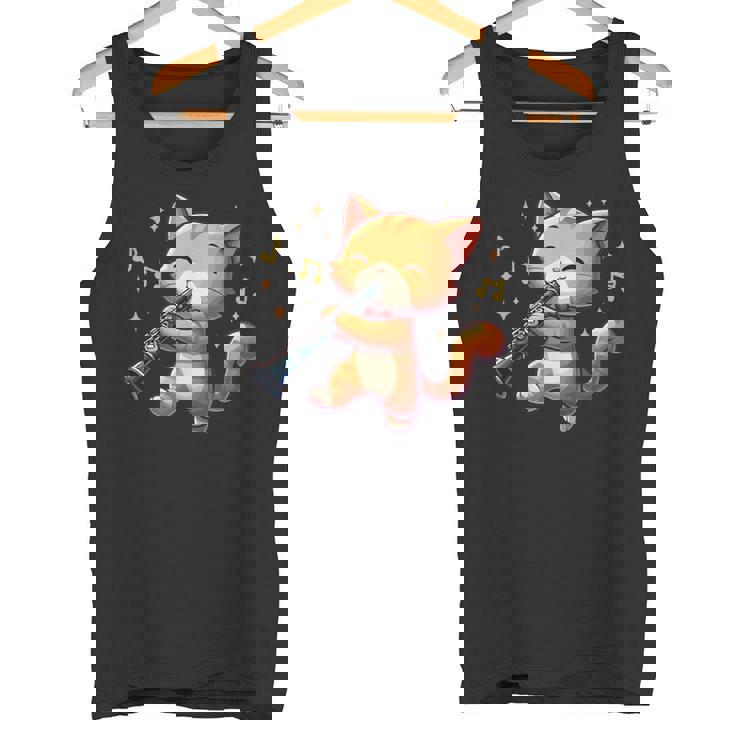 猫好きのためのかわいい猫のデザイン 猫がクラリネットを弾く タンクトップ