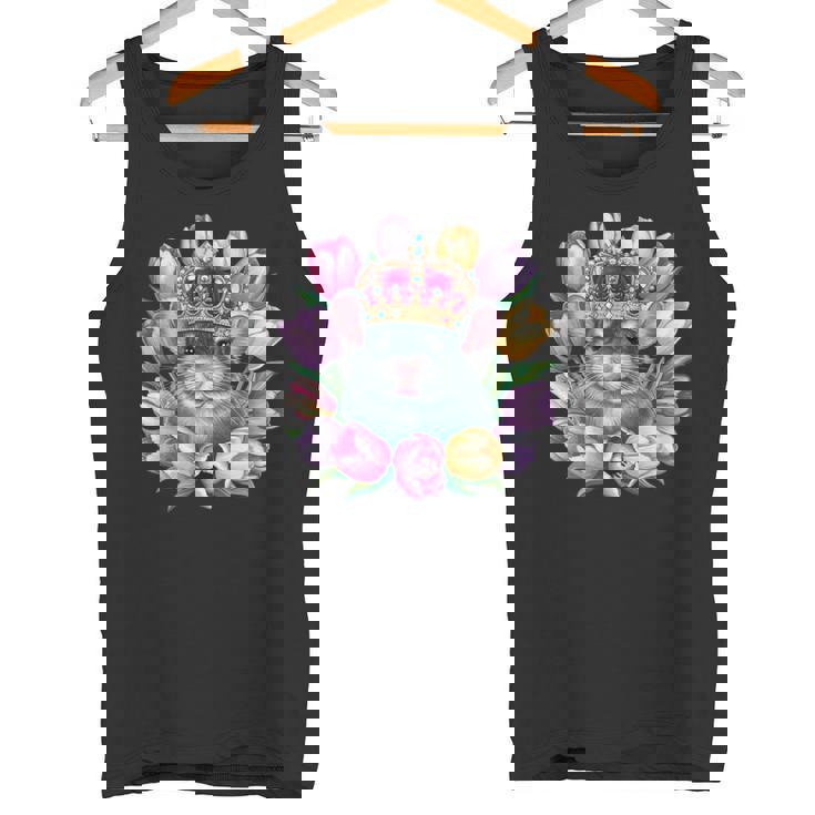 王冠とカラフルなチューリップを持つかわいいチンチラ タンクトップ