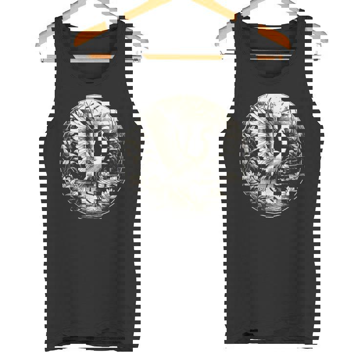 白鷺シーンのグラフィック アート デザイン タンクトップ