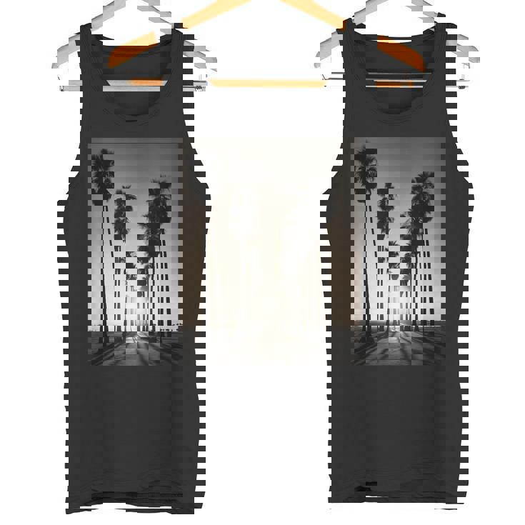 白黒写真 ヤシの木の夕日 ビンテージ写真 タンクトップ